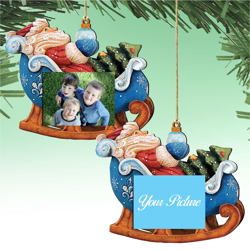 Santa on Sleigh Ornament Picture Frame - Ornament for Photo by Designocracy - Christmas Santa Snowman Décor - 8112046-PF