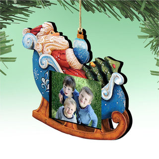 Santa on Sleigh Ornament Picture Frame - Ornament for Photo by Designocracy - Christmas Santa Snowman Décor - 8112046-PF