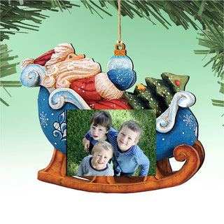 Santa on Sleigh Ornament Picture Frame - Ornament for Photo by Designocracy - Christmas Santa Snowman Décor - 8112046-PF