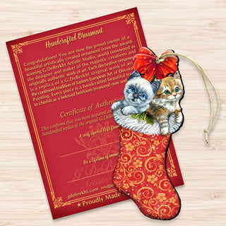 Kitty Cats Christmas Stocking Wooden Ornaments by G. DeBrekht - Christmas Santa Snowman Decor - 8114021