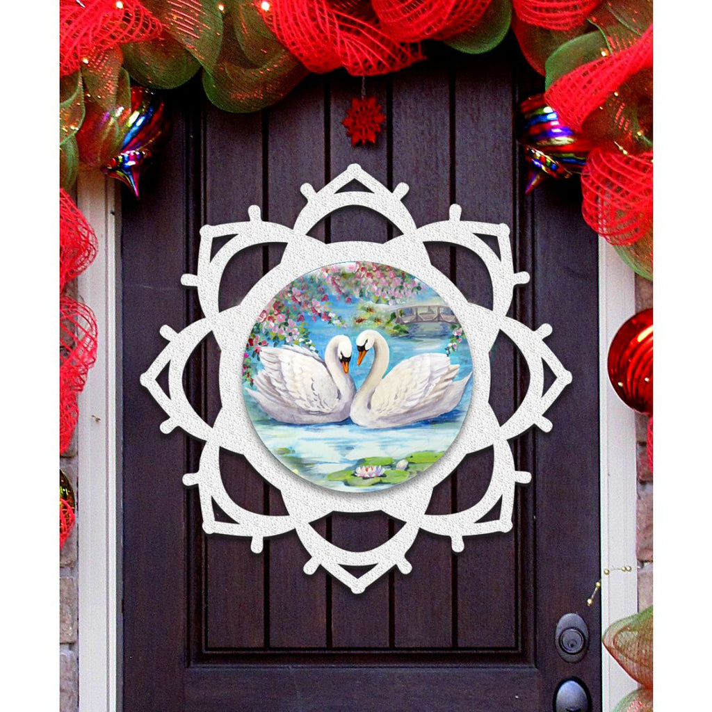 Snowflake Loving Swans Door Hanger by G. DeBrekht - Love Family Kids Decor - 8173433H