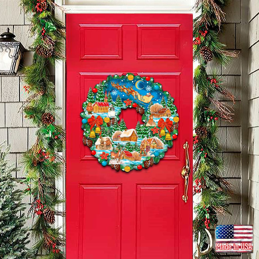 Up Up Wreath Christmas Door Decor by G. DeBrekht - Christmas Santa Snowman Decor - 8185315H
