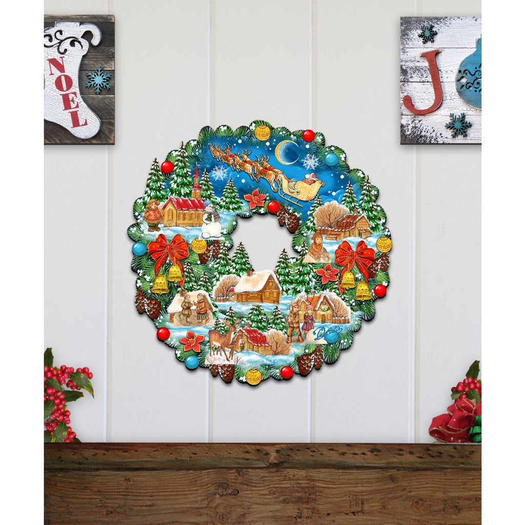 Up Up Wreath Christmas Door Decor by G. DeBrekht - Christmas Santa Snowman Decor - 8185315H