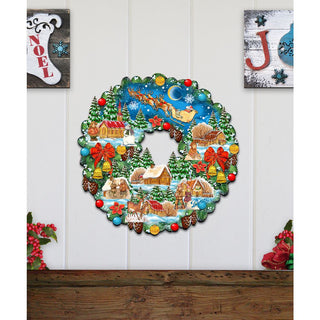 Up Up Wreath Christmas Door Decor by G. DeBrekht - Christmas Santa Snowman Decor - 8185315H