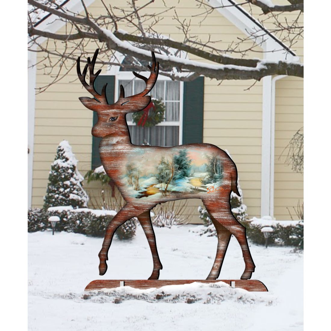 G.DeBrekht Christmas Woodsy Deer scenic Wooden Decorative Door Hanger