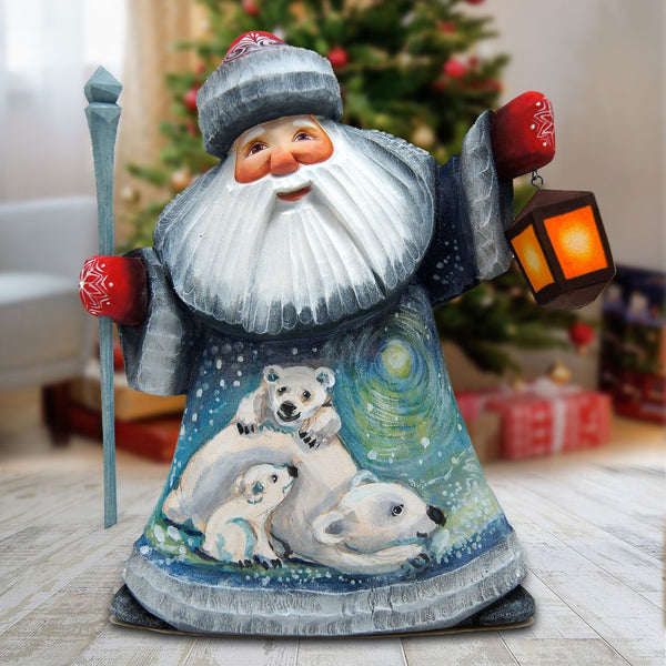 American-Style Snowman Santa Wood Carved Figurine by G. Debrekht | Christmas Santa Snowman Décor - 8208013