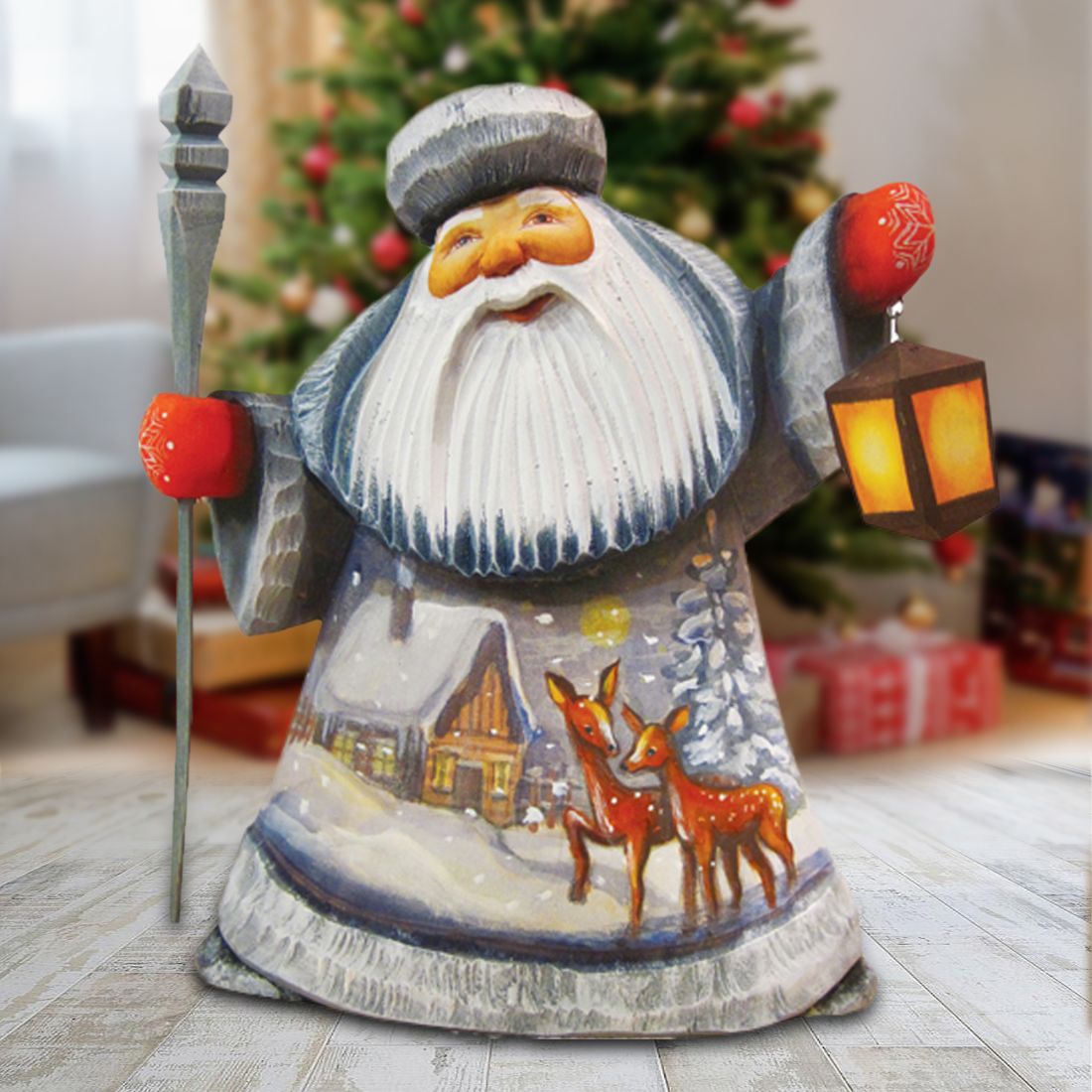 Santa Kind Deers Father Frost Wood Carved Figurine by G. DeBrekht |  Wildlife Holiday Décor - 8215675