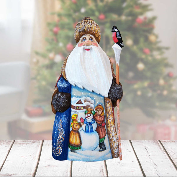 American-Style Snowman Santa Wood Carved Figurine by G. Debrekht | Christmas Santa Snowman Décor - 8208013