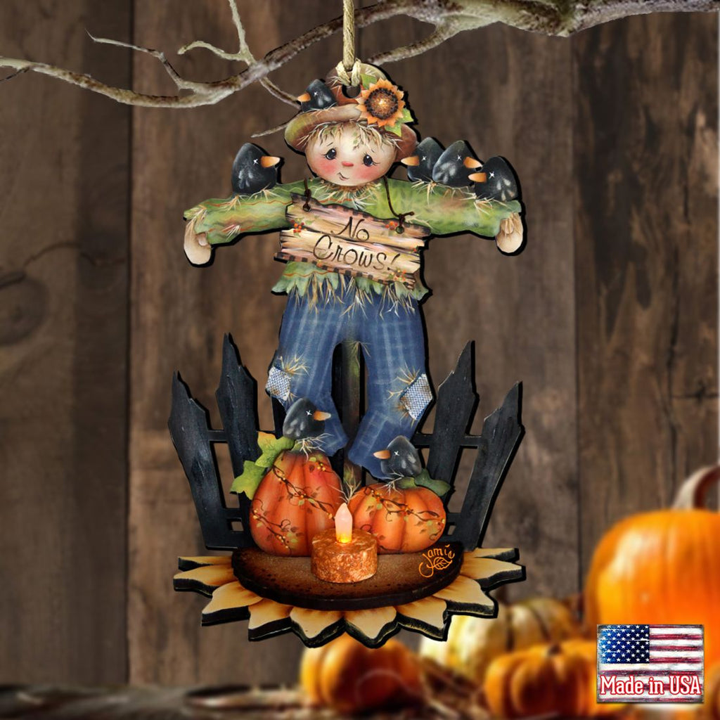 No Crows Scarecrow Wooden Ornaments Halloween by Jamie Mills-Price - Thanksgiving Halloween Decor - 8457404