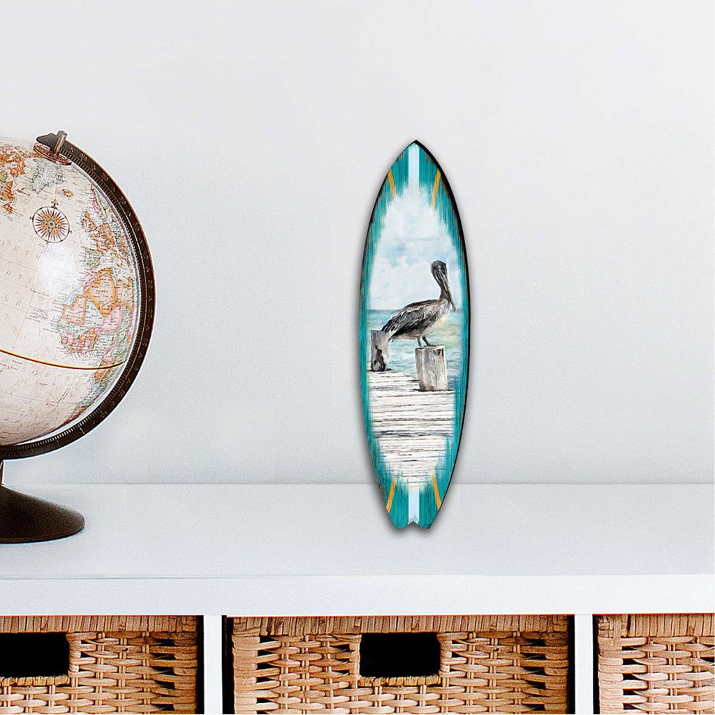 Pelican Surfboard Coastal Large Ornament Beautiful Diminutive wall art- sturdy & lightweight, UV protective coating, indoor & outdoor use, 100% handcrafted in the USA, with mounting hardware 8490107MS