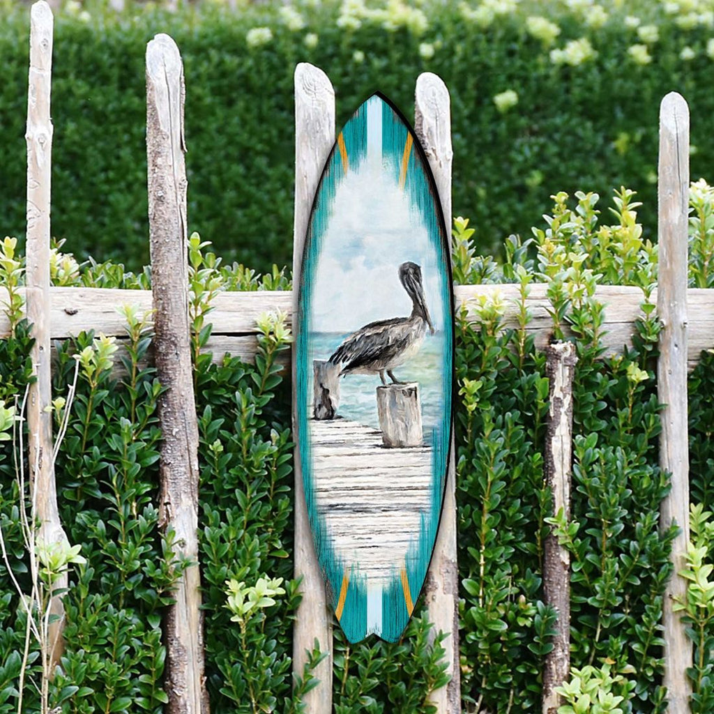 Pelican Surfboard Coastal Large Ornament Beautiful Diminutive wall art- sturdy & lightweight, UV protective coating, indoor & outdoor use, 100% handcrafted in the USA, with mounting hardware 8490107MS