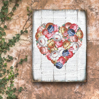 Floral Rustic Wooden Wall Décor Solid wood blocks-handmade in the USA - bedroom, living room, kitchen wall art. Multi-layer painting, robust colors. Unique designs from world-famous artists 85103B-08