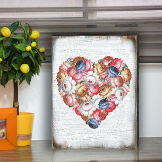 Floral Rustic Wooden Wall Décor Solid wood blocks-handmade in the USA - bedroom, living room, kitchen wall art. Multi-layer painting, robust colors. Unique designs from world-famous artists 85103B-08