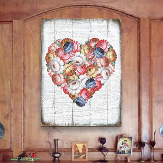 Floral Rustic Wooden Wall Décor Solid wood blocks-handmade in the USA - bedroom, living room, kitchen wall art. Multi-layer painting, robust colors. Unique designs from world-famous artists 85103B-08