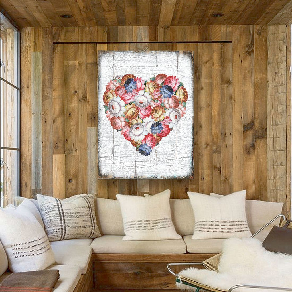 Floral Rustic Wooden Wall Décor Solid wood blocks-handmade in the USA - bedroom, living room, kitchen wall art. Multi-layer painting, robust colors. Unique designs from world-famous artists 85103B-08