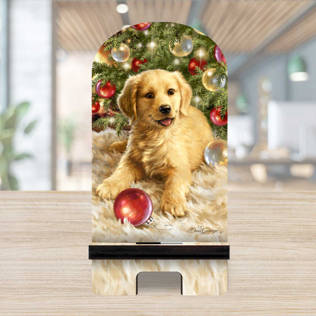 Christmas Puppy Cell Phone Stand Pet Décor Wood Mobile Tablet Holder Charging Station Organizer - 892075-DG