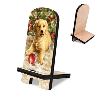 Christmas Puppy Cell Phone Stand Pet Décor Wood Mobile Tablet Holder Charging Station Organizer - 892075-DG