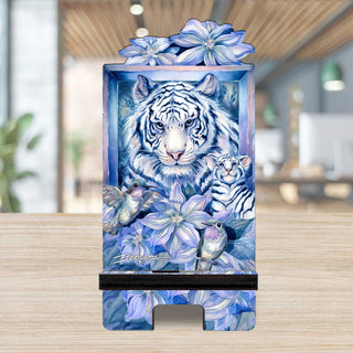 Tiger in the Garden Cell Phone Stand Wildlife Décor Wood Mobile Tablet Holder Charging Station Organizer - 892096C-JB
