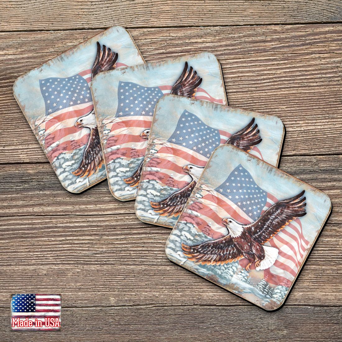 Made in USA - American Flag Wood Coasters from The Wood Reserve