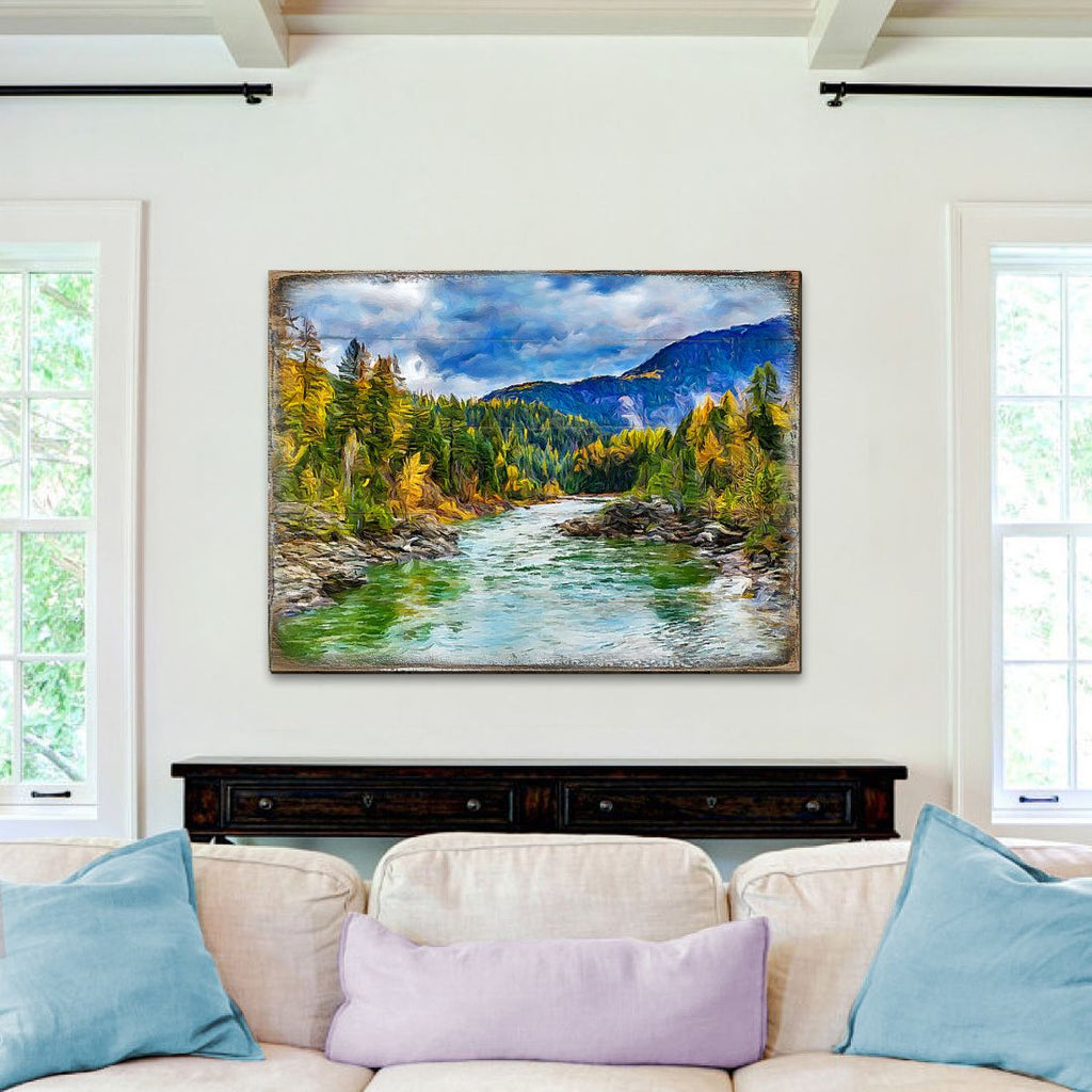 Forest River Wall Home Décor Solid wood blocks-handmade in the USA - bedroom, living room, kitchen wall art. Multi-layer painting, robust colors. Unique designs from world-famous artists 95246B-08