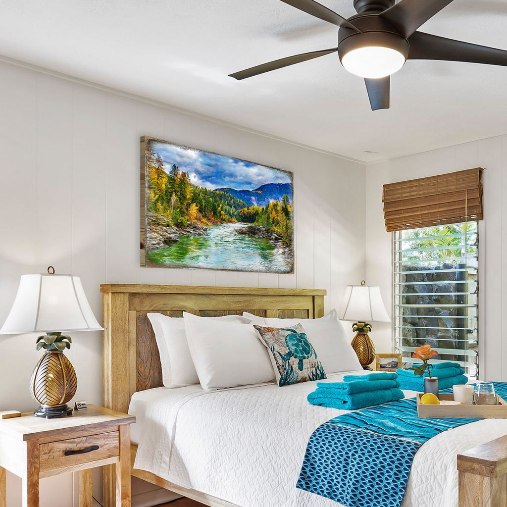 Forest River Wall Home Décor Solid wood blocks-handmade in the USA - bedroom, living room, kitchen wall art. Multi-layer painting, robust colors. Unique designs from world-famous artists 95246B-08