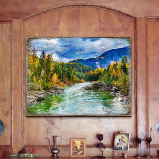 Forest River Wall Home Décor Solid wood blocks-handmade in the USA - bedroom, living room, kitchen wall art. Multi-layer painting, robust colors. Unique designs from world-famous artists 95246B-08