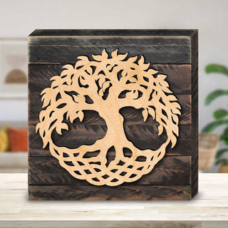 Tree Life Celtic Wall Décor Solid wood blocks-handmade in the USA - bedroom, living room, kitchen wall art. Multi-layer painting, robust colors. Unique designs from world-famous artists 953167B-18