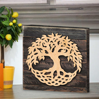 Tree Life Celtic Wall Décor Solid wood blocks-handmade in the USA - bedroom, living room, kitchen wall art. Multi-layer painting, robust colors. Unique designs from world-famous artists 953167B-18
