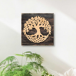 Tree Life Celtic Wall Décor Solid wood blocks-handmade in the USA - bedroom, living room, kitchen wall art. Multi-layer painting, robust colors. Unique designs from world-famous artists 953167B-18