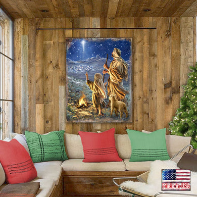 Shepherds Keeping Watch Wall Décor Solid wood blocks-handmade in the USA - bedroom, living room, kitchen wall art. Multi-layer painting, robust colors. Unique designs from world-famous artists 95632B-1838-08