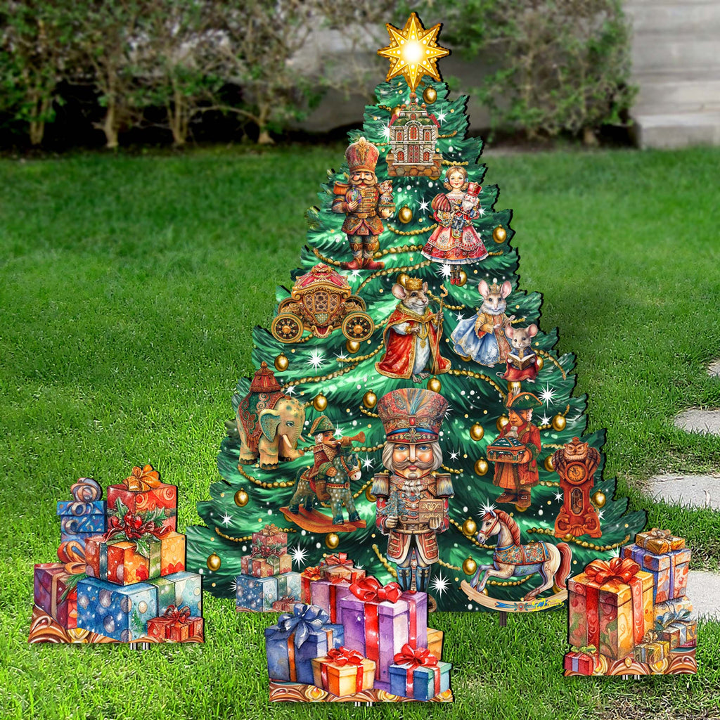Nutcracker-Themed Christmas Tree Set Outdoor Indoor Décor Wooden Christmas Decoration by G. Debrekht Christmas Décor - 8191501F-G