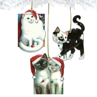 Christmas Cats Wooden Ornaments Set of 3 by Laura Seeley - Pets Dog and Cats Décor - 8100099S3-LS