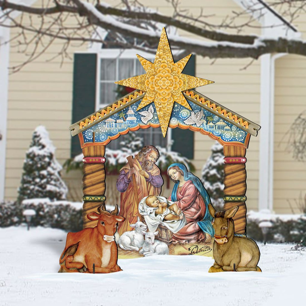 Nativity Holy Family Outdoor Set Handcrafted freestanding garden art made with high-quality plywood -sturdy & lightweight, UV protective coating, indoor & outdoor use, 100% handcrafted in the USA FS8114030
