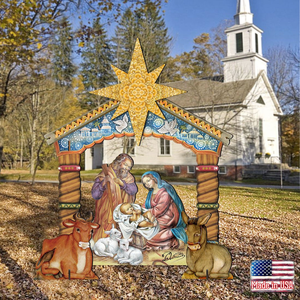 Nativity Holy Family Outdoor Set Handcrafted freestanding garden art made with high-quality plywood -sturdy & lightweight, UV protective coating, indoor & outdoor use, 100% handcrafted in the USA FS8114030