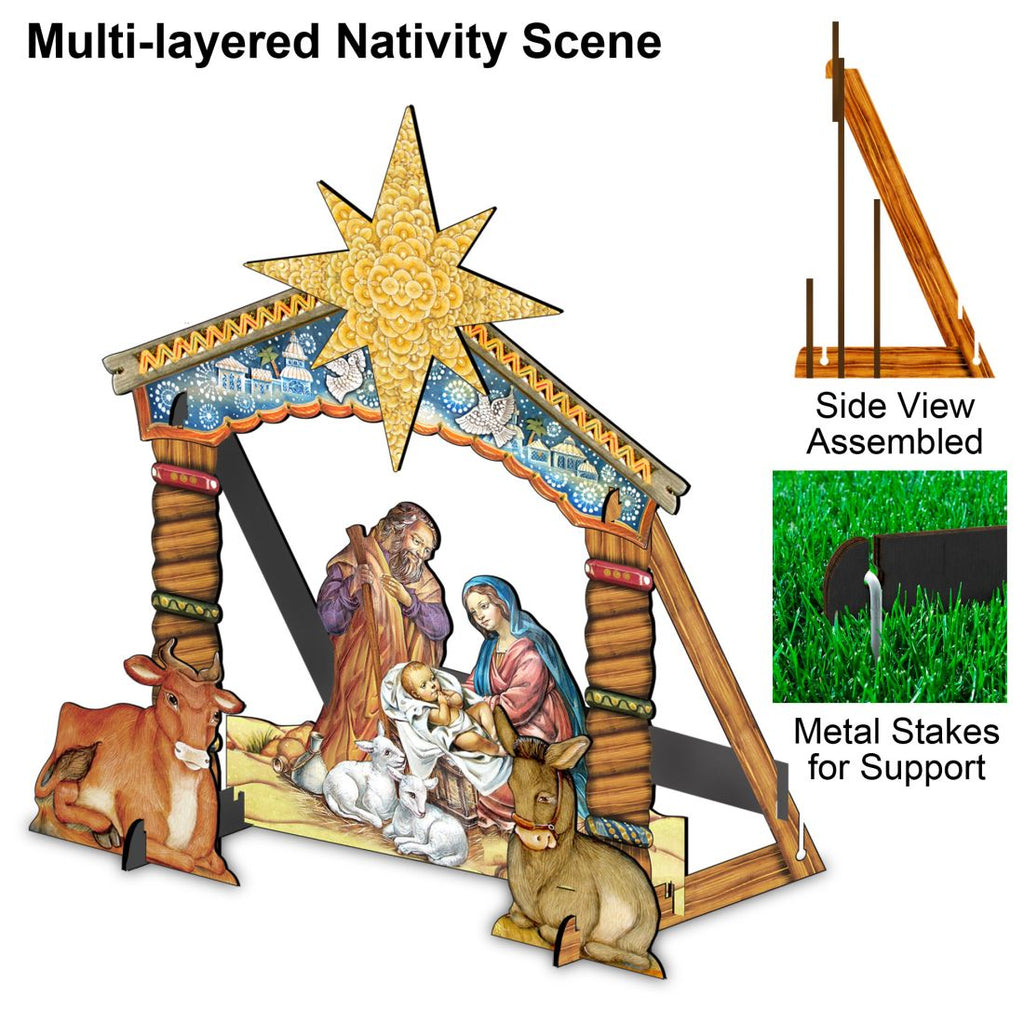 Nativity Holy Family Outdoor Set Handcrafted freestanding garden art made with high-quality plywood -sturdy & lightweight, UV protective coating, indoor & outdoor use, 100% handcrafted in the USA FS8114030