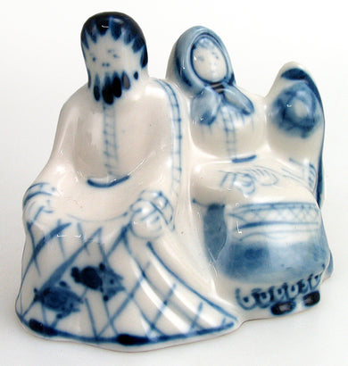 Seashore Miniature Gzhel Authentic Handpainted Fine Porcelain Decorative Figurine by G. DeBrekht