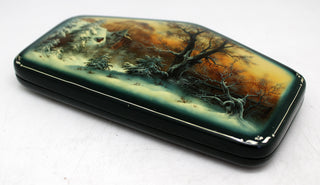 Handpainted One-of-a-Kind Papier Mache Lacquered Miniature Box 6.5 x 3.5 Unique Handmade Gift Collectible and Home Decoration