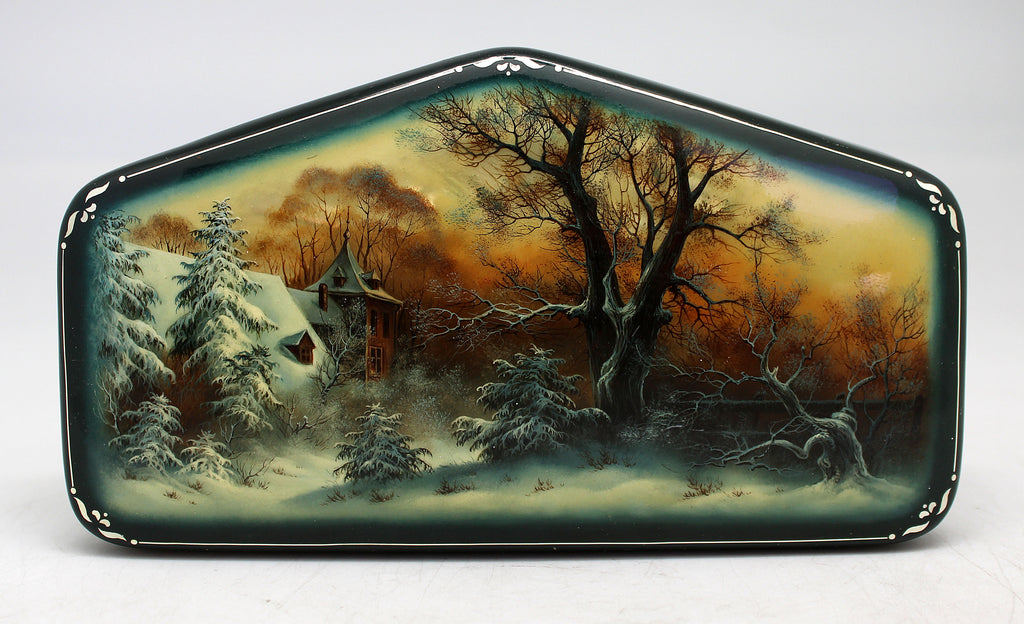 Handpainted One-of-a-Kind Papier Mache Lacquered Miniature Box 6.5 x 3.5 Unique Handmade Gift Collectible and Home Decoration