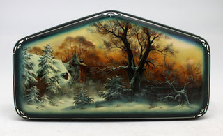 Handpainted One-of-a-Kind Papier Mache Lacquered Miniature Box 6.5 x 3.5 Unique Handmade Gift Collectible and Home Decoration