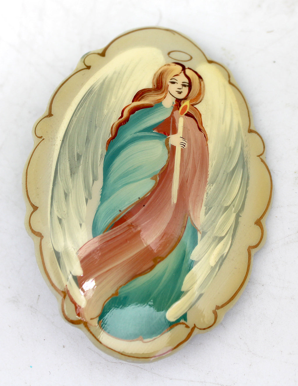 Handpainted Lacquered Miniature Jewelry Brooch Pin by G.DeBrekht Unique Handmade Gift Collectible and Home Decoration