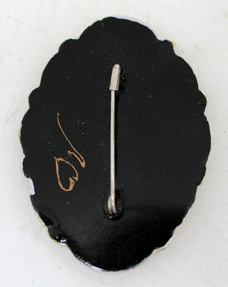 Handpainted Lacquered Miniature Jewelry Brooch Pin by G.DeBrekht Unique Handmade Gift Collectible and Home Decoration