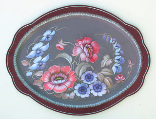 Unique Authentic Zhostovo Metal Tray Hand-Painted by Tatiana Sholohova 185 x 14 inches Functional Kitchenware for Table and Wall Decor