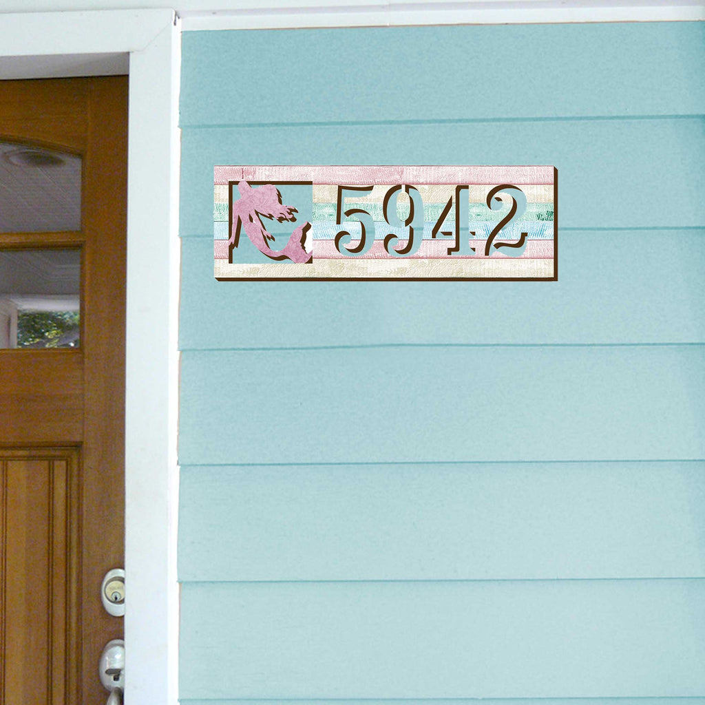 Coastal House Number Sign - Mermaid Wooden Address Plaque - Custom Home Handcrafted Wooden Address Sign MA989808