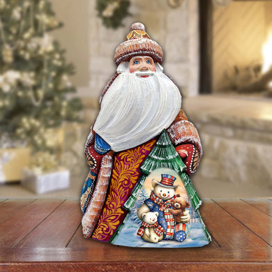 American-style Snowman Santa Hand-Painted WOODCARVED Figurine by G. DeBrekht - Christmas Santa Snowman Décor - 8208013