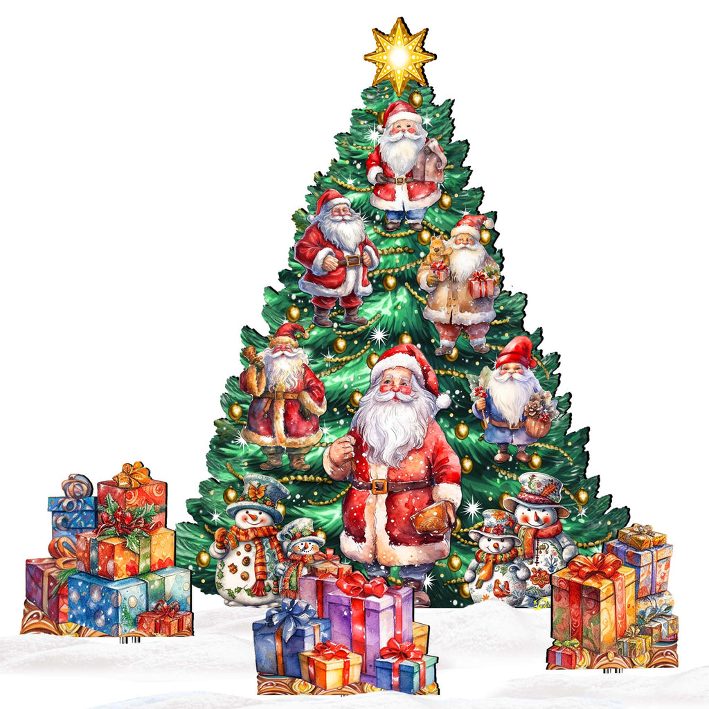 Santa Claus-Themed Christmas Tree Set Outdoor Indoor Décor Wooden Christmas Decoration by G. Debrekht Christmas Décor - 8191516F-G