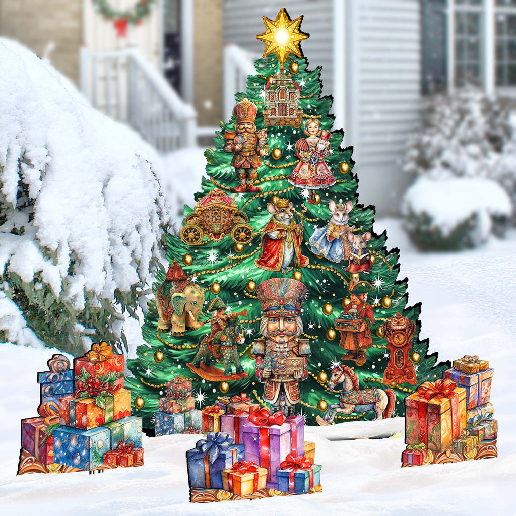 Nutcracker-Themed Christmas Tree Set Outdoor Indoor Décor Wooden Christmas Decoration by G. Debrekht Christmas Décor - 8191501F-G
