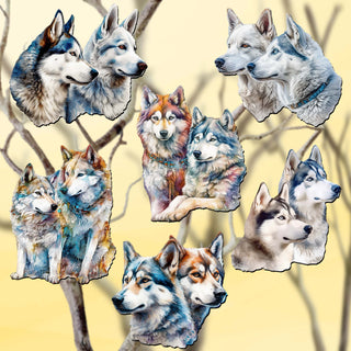 The Graceful Huskies Clip-On Eco Wood Decorative Ornaments Set of 6 by G. Debrekht - Wildlife Décor - 8090115C-S6