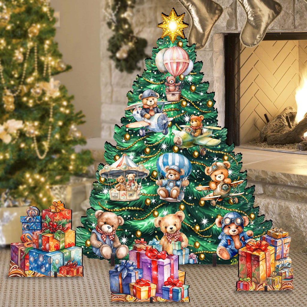 Teddy Bear-Themed Christmas Tree Set Outdoor Indoor Décor Wooden Christmas Decoration by G. Debrekht Christmas Décor - 8191508F-G