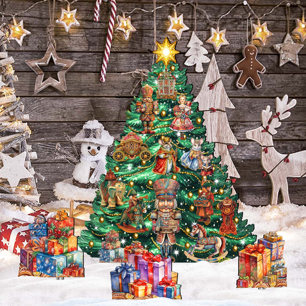 Nutcracker-Themed Christmas Tree Set Outdoor Indoor Décor Wooden Christmas Decoration by G. Debrekht Christmas Décor - 8191501F-G