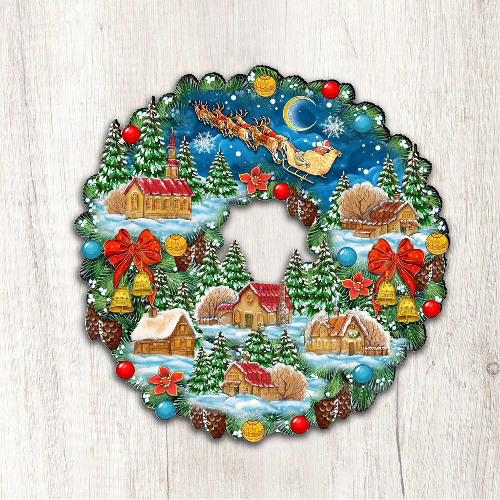 Up Up Wreath Christmas Door Decor by G. DeBrekht - Christmas Santa Snowman Decor - 8185315H